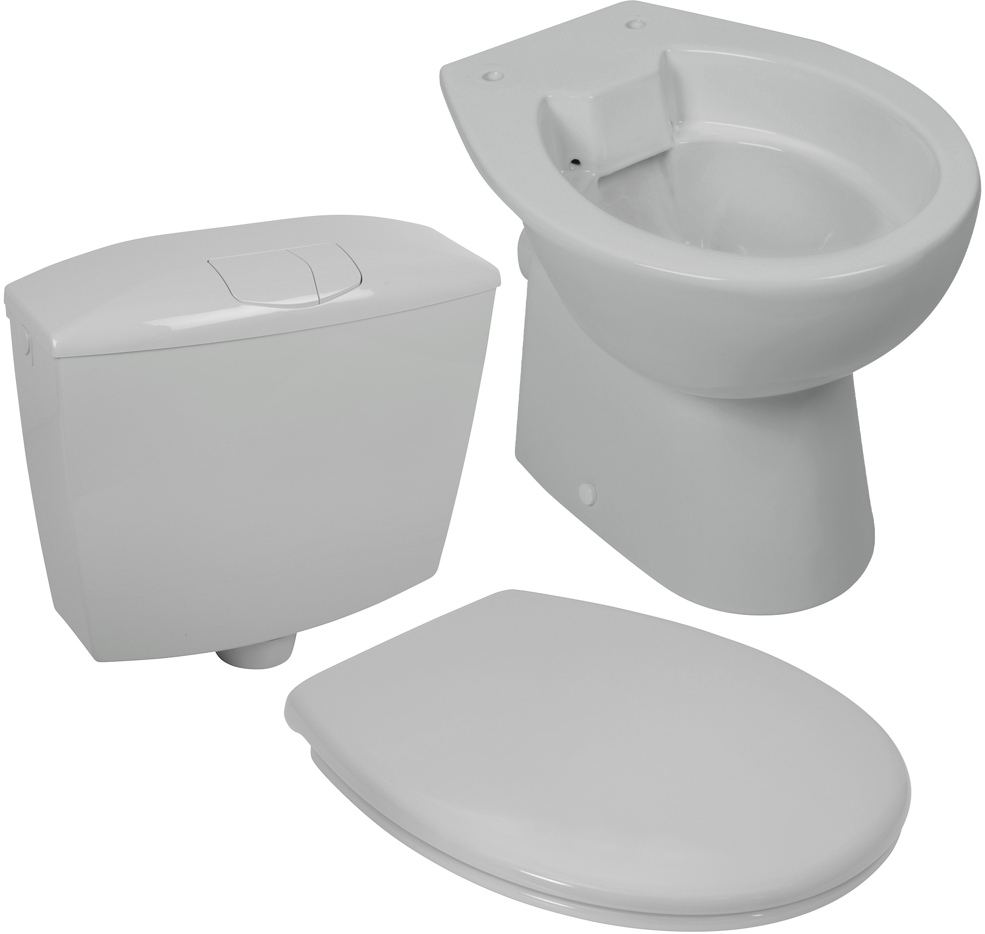 Komplett-Set in Manhattan-Grau mit spülrandlosem Stand-WC, WC-Sitz und Spülkasten